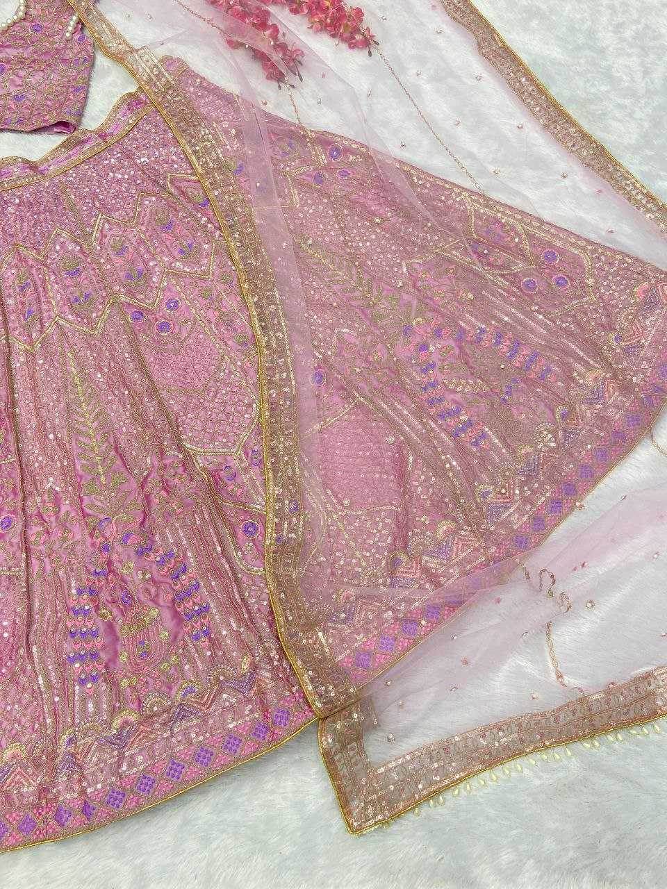 Kasturi Silk Embroidered Thread Work Sequins Lehenga With Cancan - MYLUXURY LANE ENTERPRISE